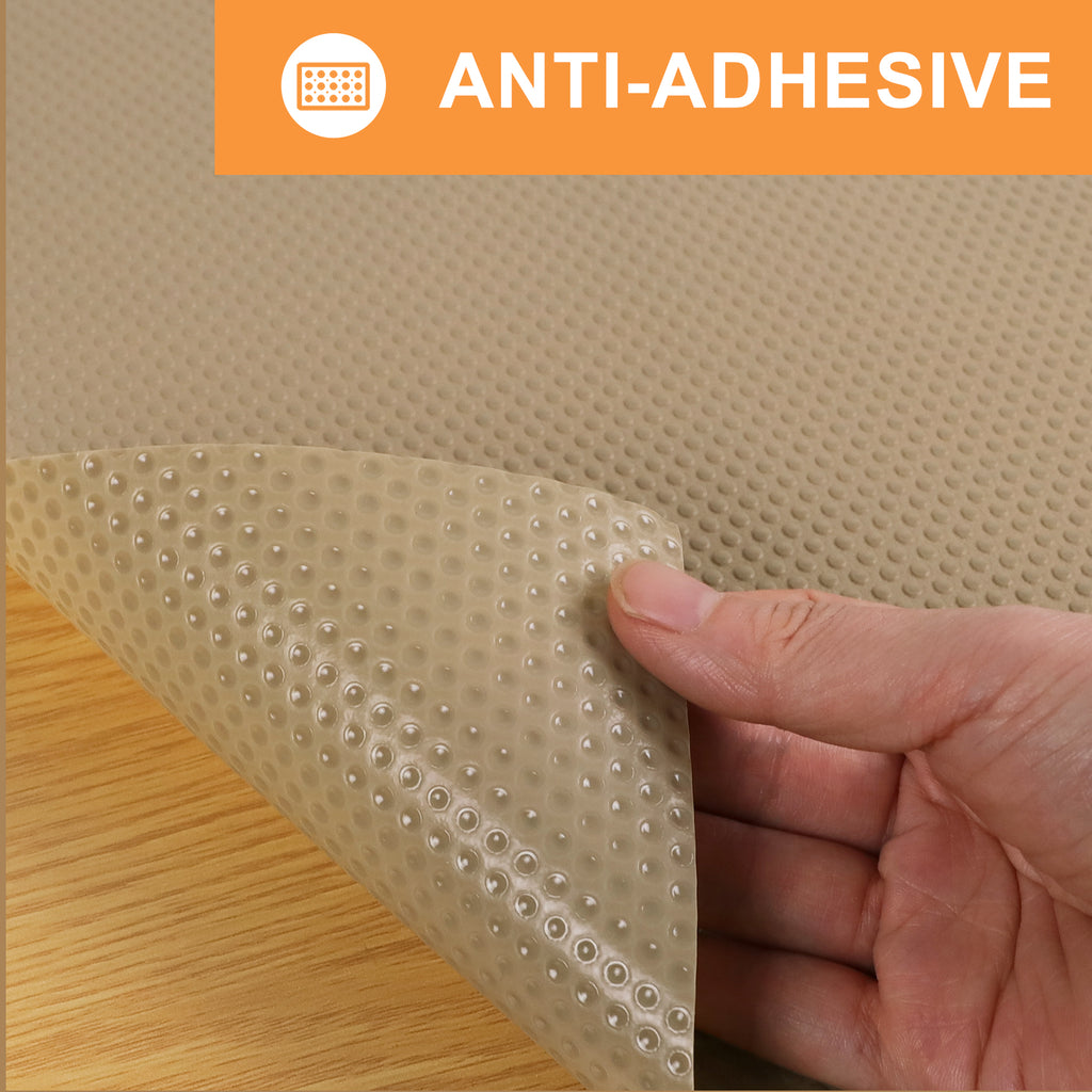 FLPMIX Shelf Liners for Kitchen Cabinets: 17.7" Wide Waterproof Non-Adhesive Drawer Liner - 17.7" x 96" Khaki Easy to Cut Cupboard Mat for Pantry Shelves