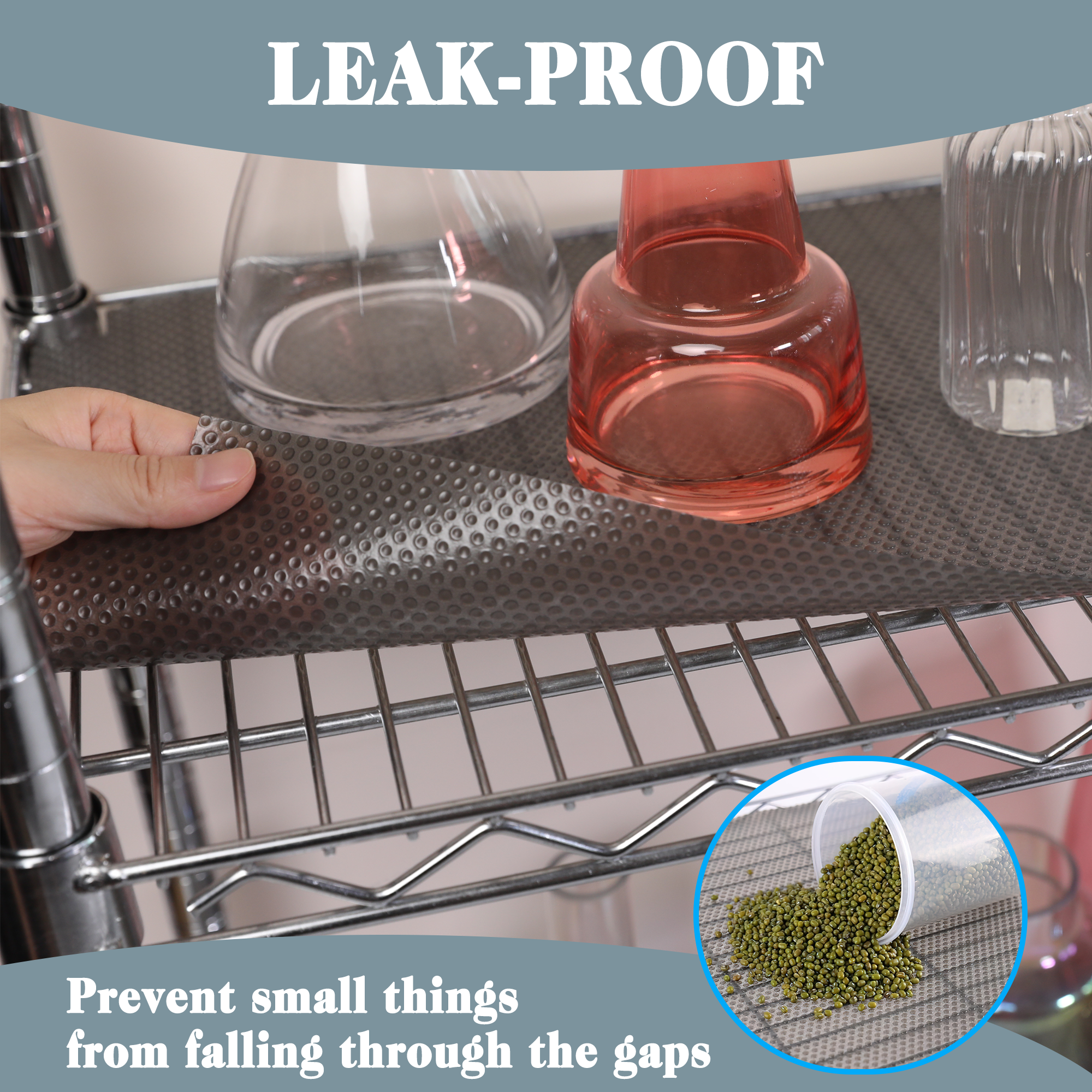 FLPMIX Wire Shelf Liner 16 inch Wide, Thick Pantry Shelf Liner, Standard Size (16 by 197 Inch, Transparent Grey), Easy to Cut, Waterproof Plastic Cabinets Drawer Liner