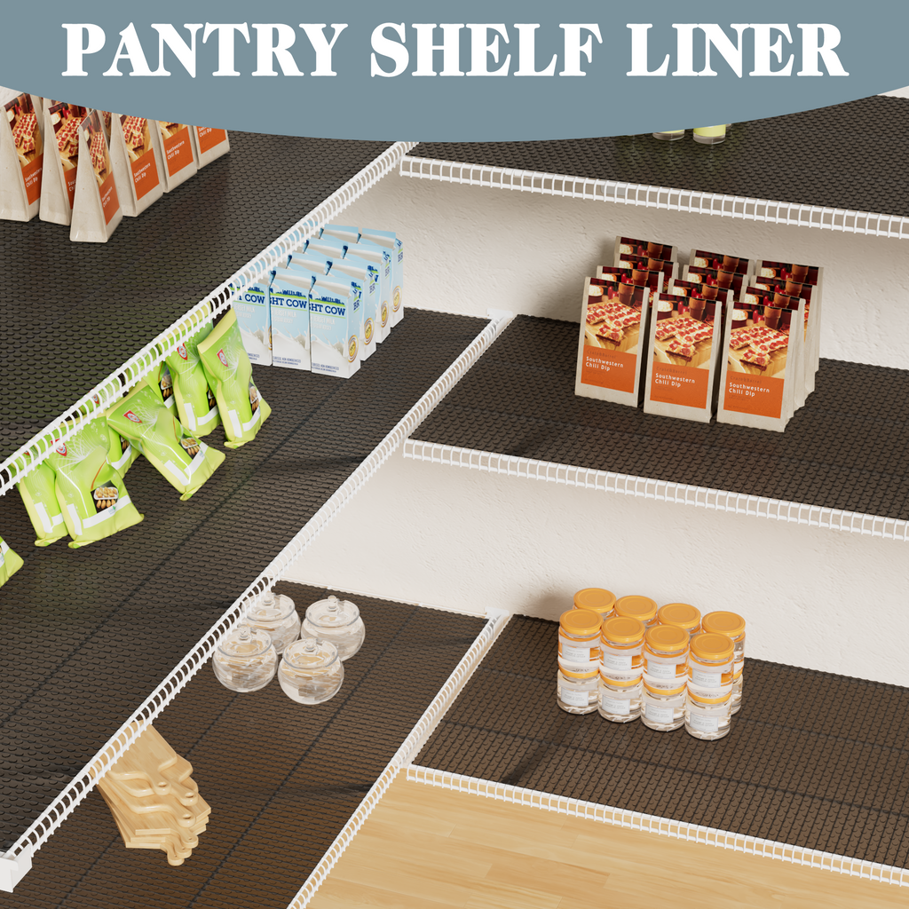 FLPMIX Wire Shelf Liner 16 inch Wide, Thick Pantry Shelf Liner, Standard Size (16 by 197 Inch, Transparent Grey), Easy to Cut, Waterproof Plastic Cabinets Drawer Liner