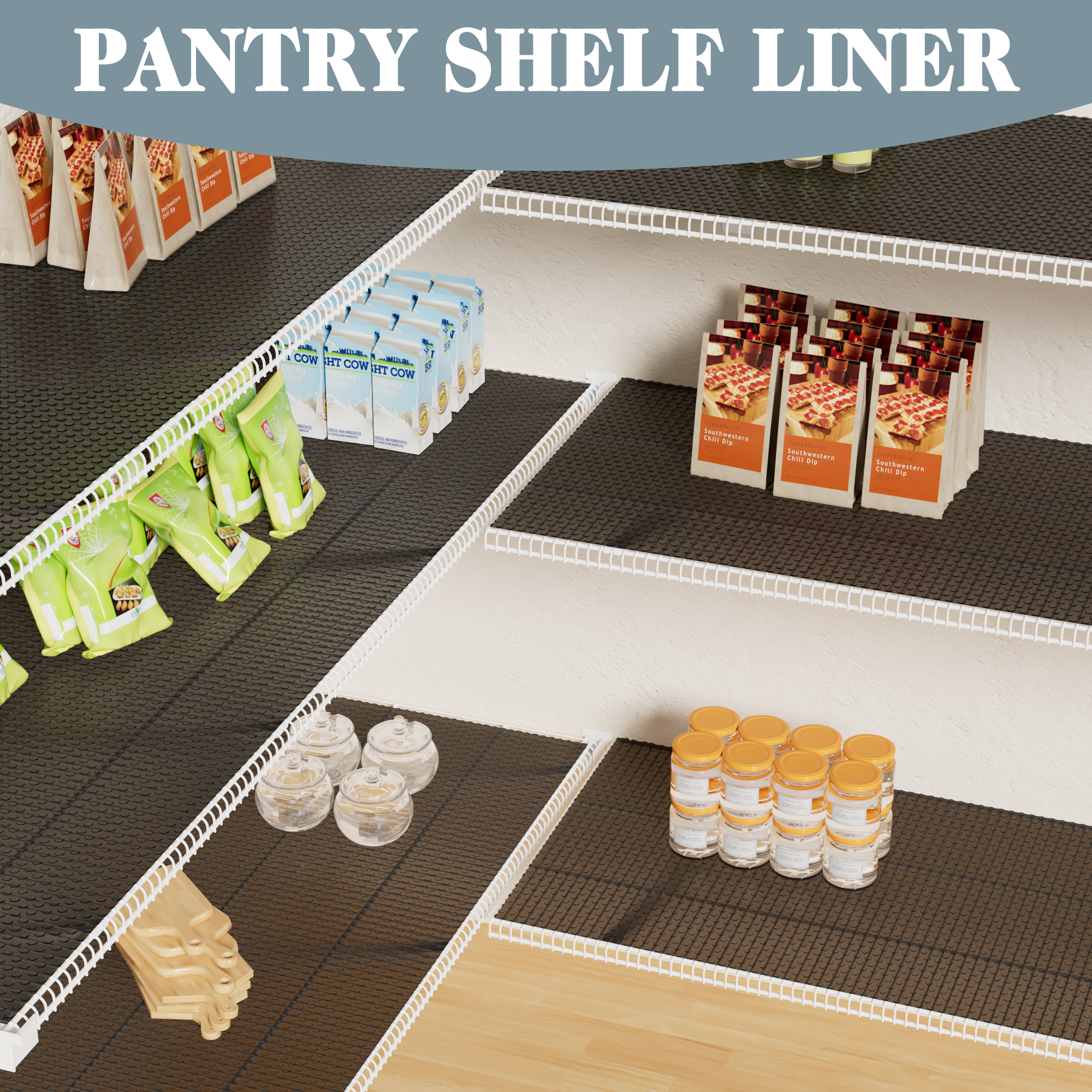 FLPMIX Wire Shelf Liner 16 inch Wide, Thick Pantry Shelf Liner, Standard Size (16 by 197 Inch, Transparent Grey), Easy to Cut, Waterproof Plastic Cabinets Drawer Liner