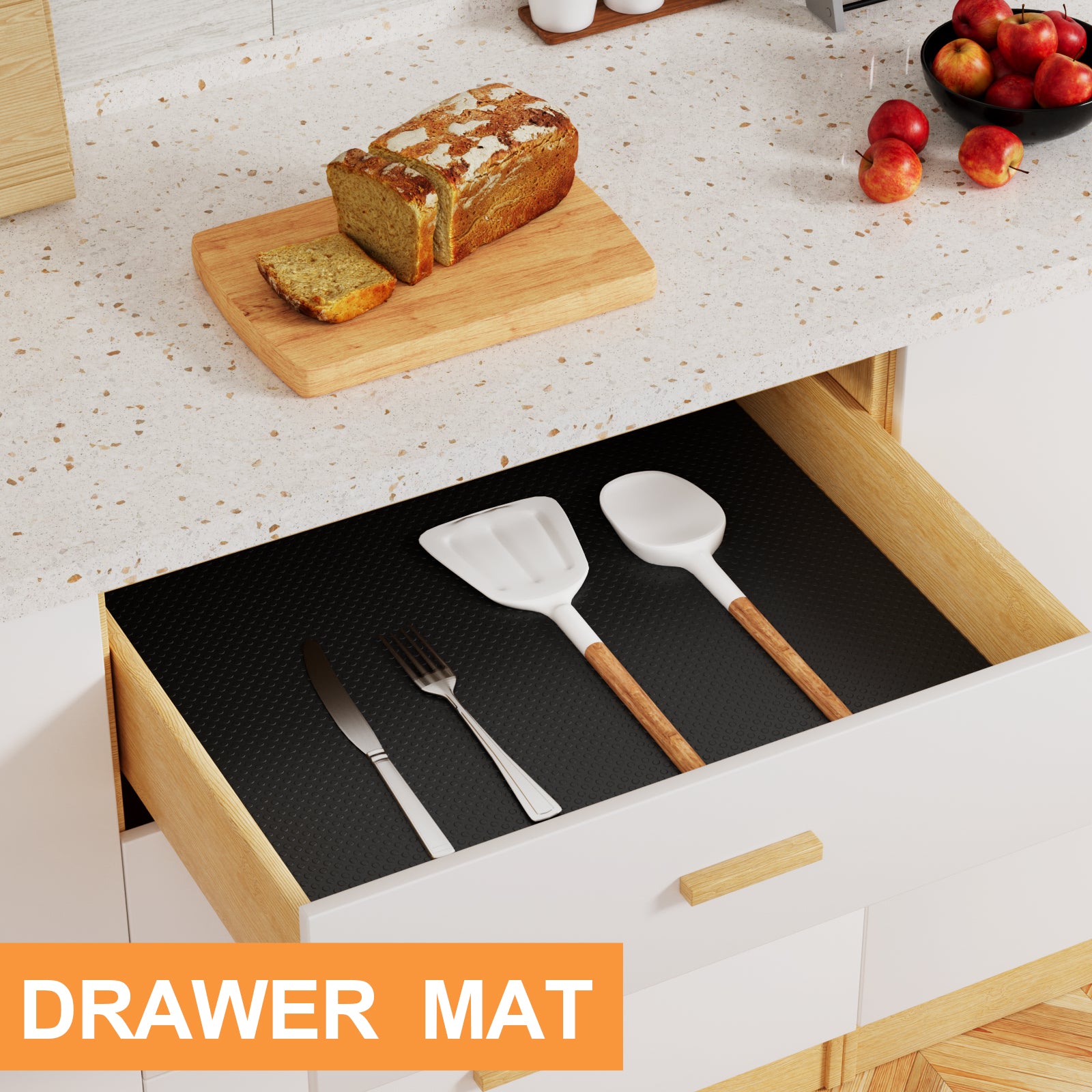 FLPMIX 17.7-in Cabinet Shelf Liner: Black Waterproof Kitchen Cabinets Liners 17.7 Inch Wide x 25 FT - Easy to Cut Large Drawer Mat for Cupboard Pantry Shelving