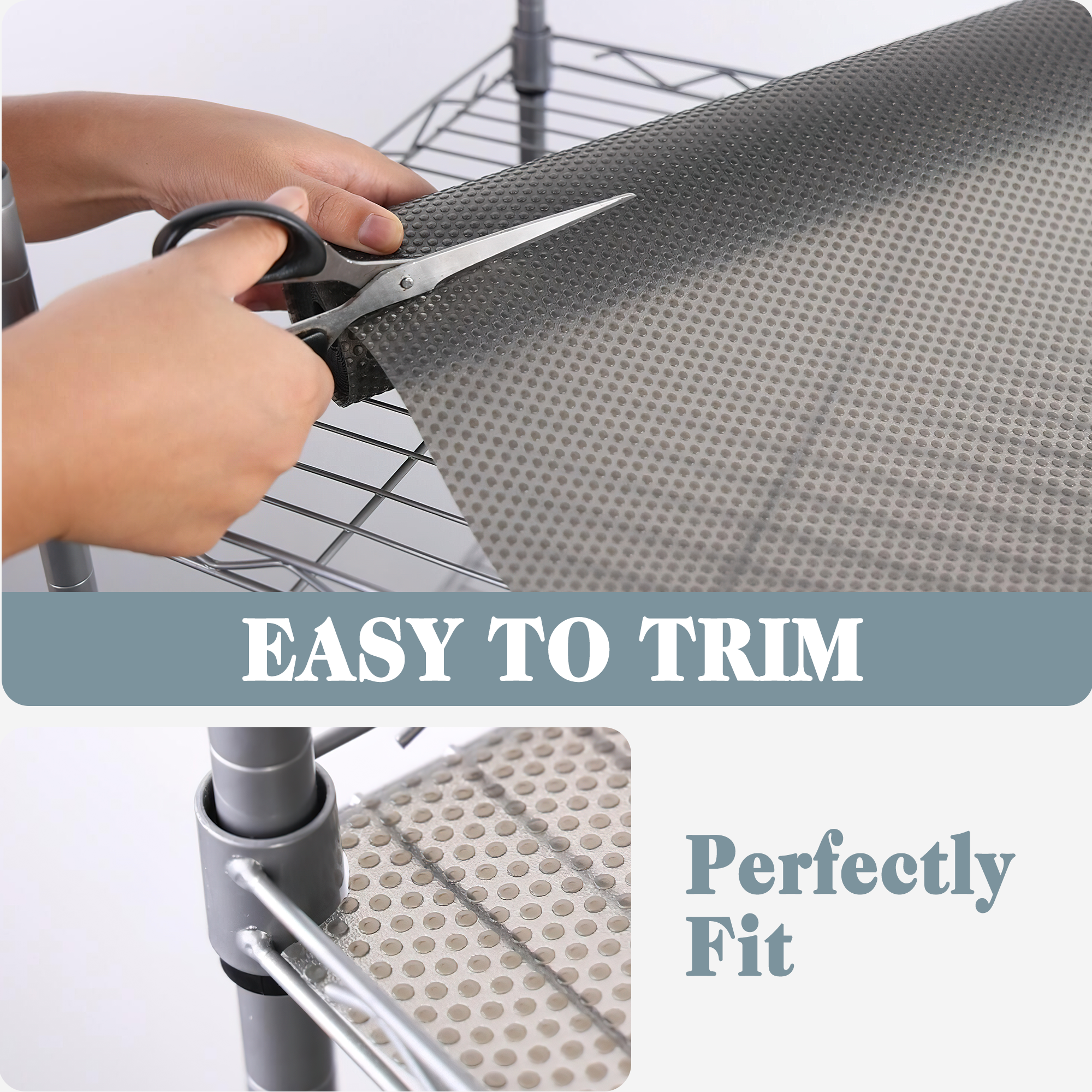 FLPMIX Wire Shelf Liner 16 inch Wide, Thick Pantry Shelf Liner, Standard Size (16 by 197 Inch, Transparent Grey), Easy to Cut, Waterproof Plastic Cabinets Drawer Liner