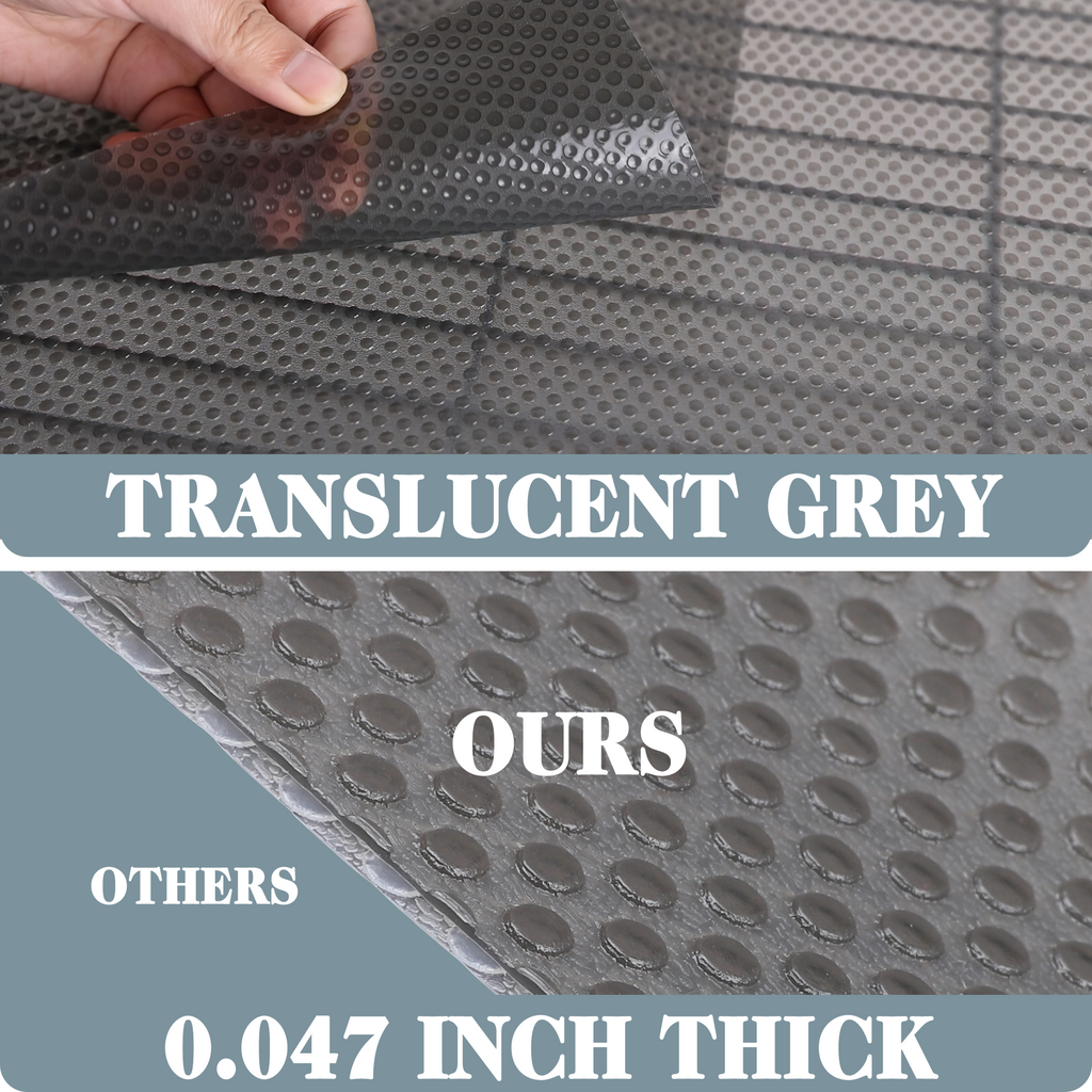FLPMIX Wire Shelf Liner 16 inch Wide, Thick Pantry Shelf Liner, Standard Size (16 by 197 Inch, Transparent Grey), Easy to Cut, Waterproof Plastic Cabinets Drawer Liner