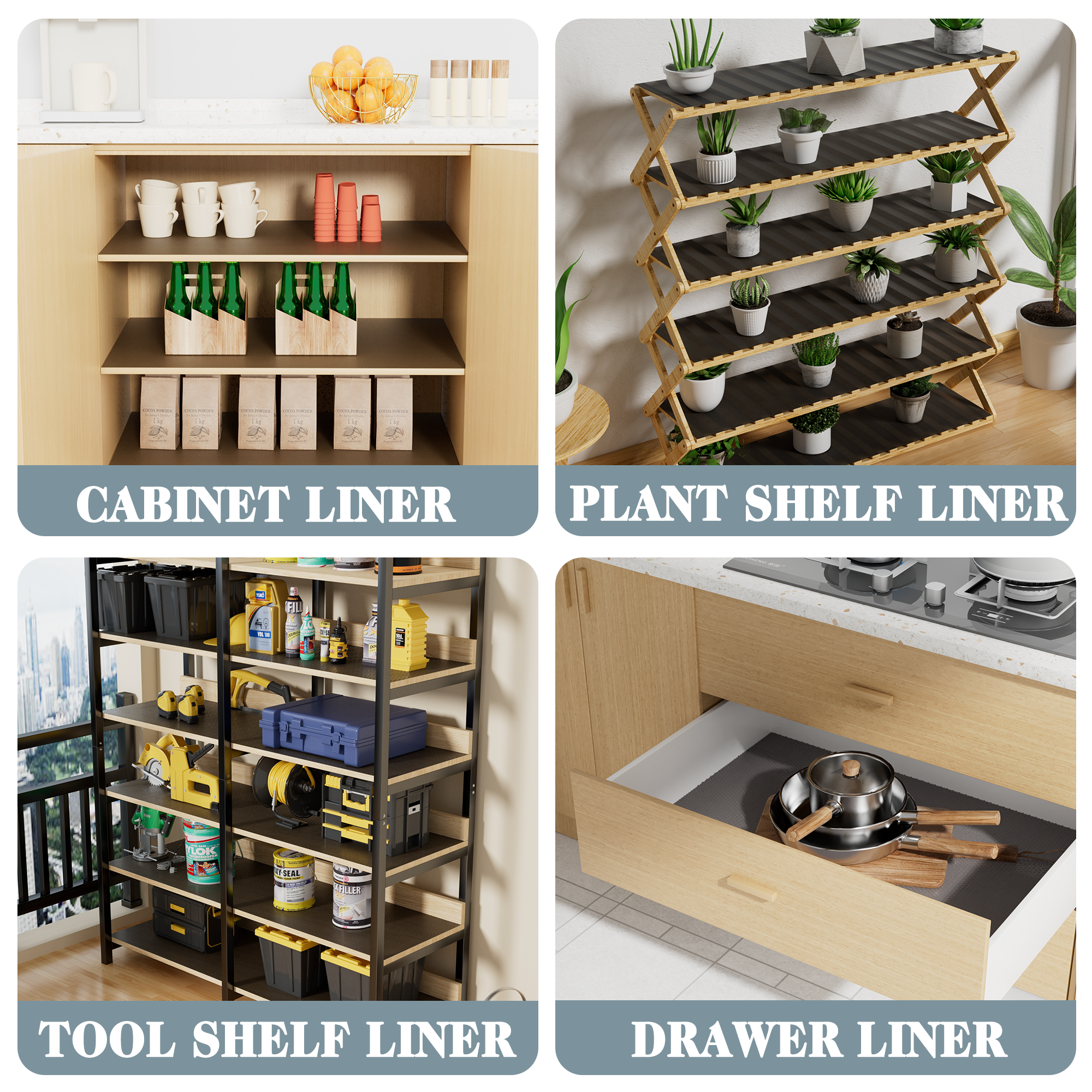 FLPMIX Wire Shelf Liner 16 inch Wide, Thick Pantry Shelf Liner, Standard Size (16 by 197 Inch, Transparent Grey), Easy to Cut, Waterproof Plastic Cabinets Drawer Liner