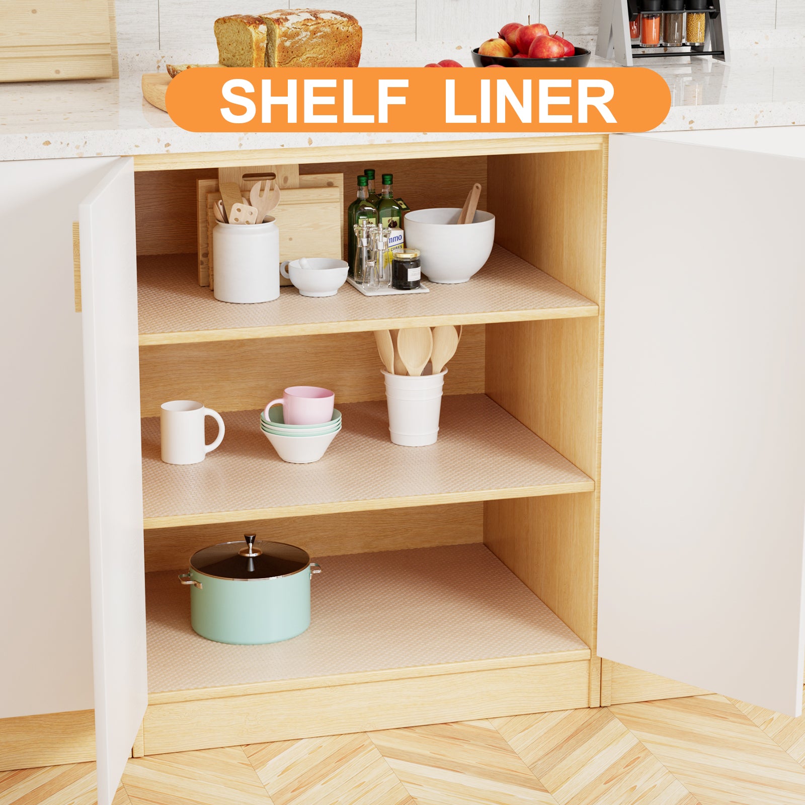 Shelf Liner Clear 16-inch Wide: Waterproof Kitchen Cabinets Liners - Non-Adhesive Easy to Clean Drawer Liner for Pantry Shelves 16" x 300 In