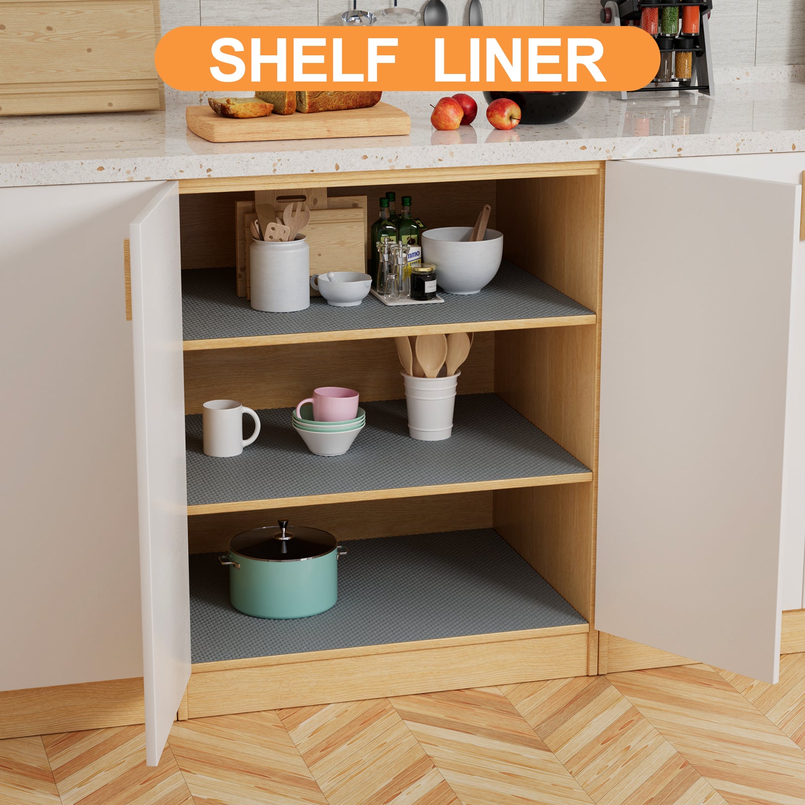 FLPMIX 15-Inch Kitchen Shelf Liners: Waterproof Cabinet Drawer Mats 15 x 240 Inch - Dark Grey Easy to Cut Housewife Pantry Shelving Liner for Cupboard