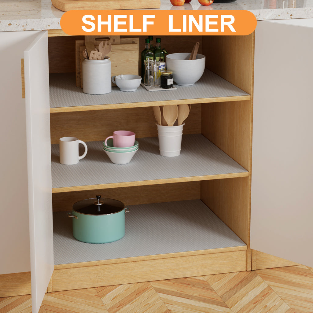 Shelf Liners for Kitchen Cabinets 16-inch: Waterproof Non-Adhesive Drawer Liner Light Gray - 16 in x 300 Inch Easy to Clean Cupboard Mat for Pantry Shelves