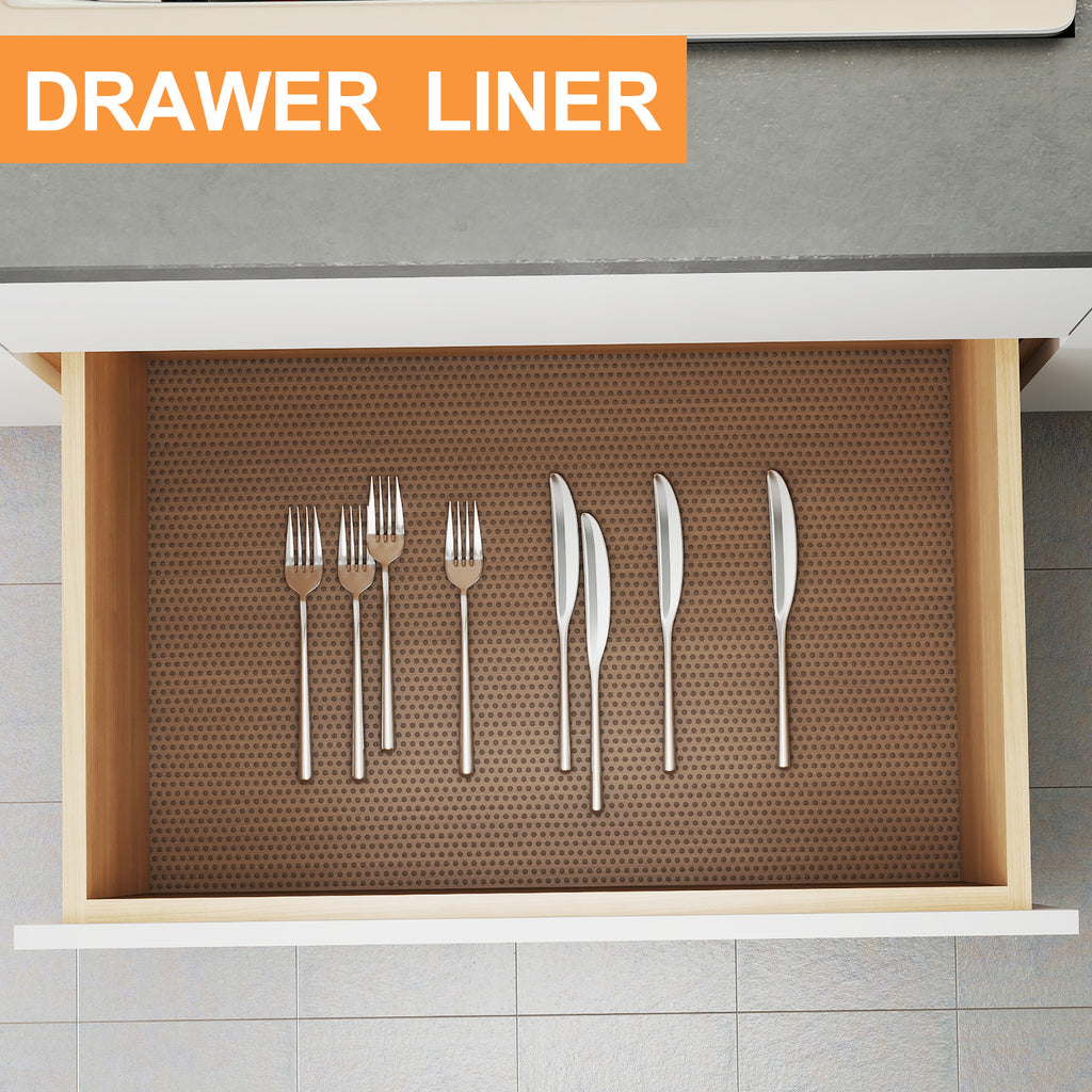 FLPMIX Kitchen Cabinet Drawer Liner: 15" Clear Non-Adhesive Pantry Shelf Liner - Waterproof Easy to Cut Refrigerator Mat 15" x 240" Translucent Grey