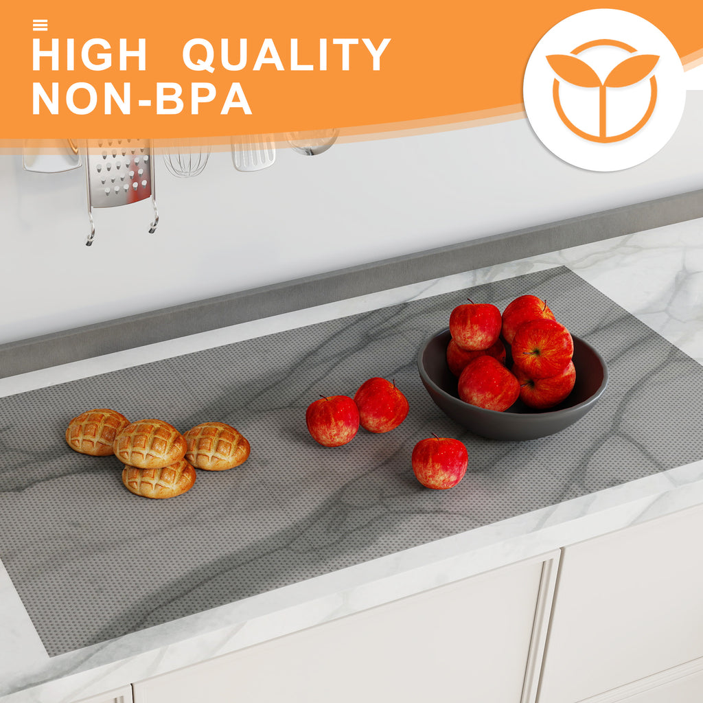 FLPMIX Kitchen Cabinet Drawer Liner: 15" Clear Non-Adhesive Pantry Shelf Liner - Waterproof Easy to Cut Refrigerator Mat 15" x 240" Translucent Grey