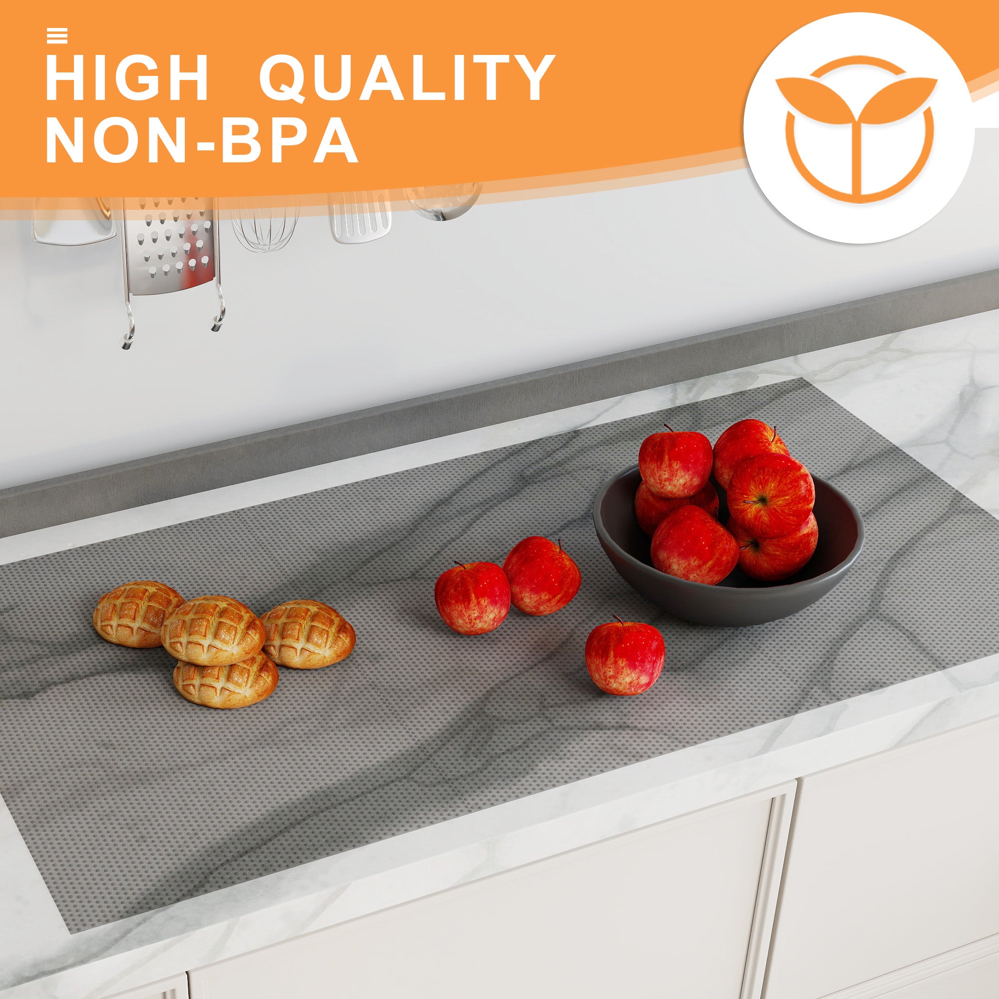 FLPMIX Kitchen Cabinet Drawer Liner: 15" Clear Non-Adhesive Pantry Shelf Liner - Waterproof Easy to Cut Refrigerator Mat 15" x 240" Translucent Grey