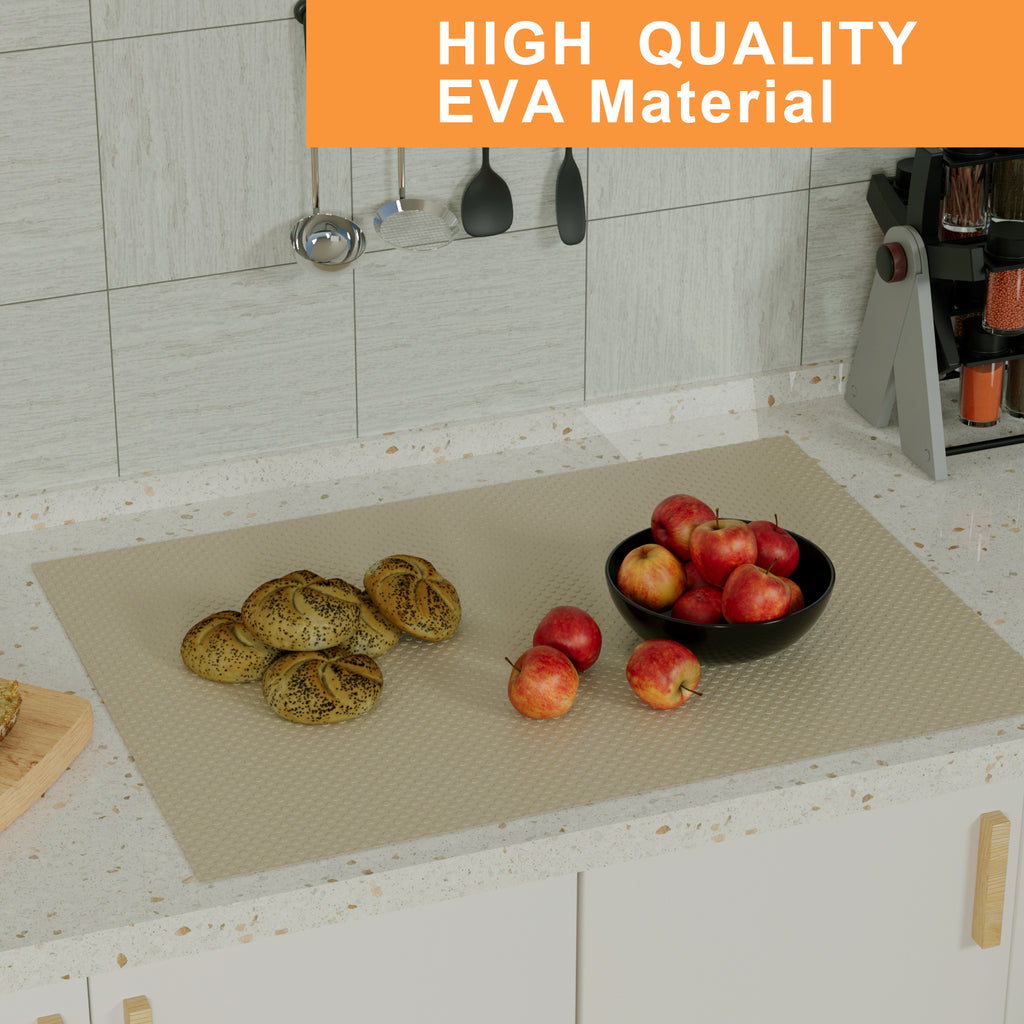 FLPMIX Shelf Liners for Kitchen Cabinets: 17.7" Wide Waterproof Non-Adhesive Drawer Liner - 17.7" x 96" Khaki Easy to Cut Cupboard Mat for Pantry Shelves