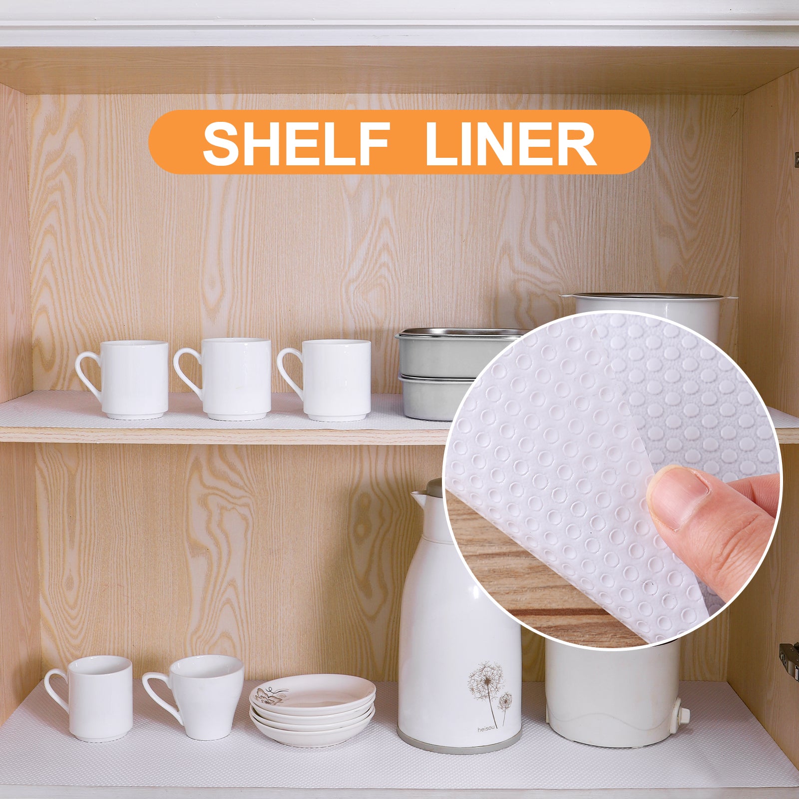 FLPMIX Shelf Liner White - Waterproof Pantry Cabinets Liners,Washable Easy to Cut Drawer Mat for Kitchens Cupboard 17.7" X 96Inch
